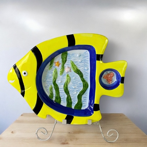 Tropical Angel Fish Design Dip Bowl Decorative Platter Tray 13 Inches - Picture 1 of 16